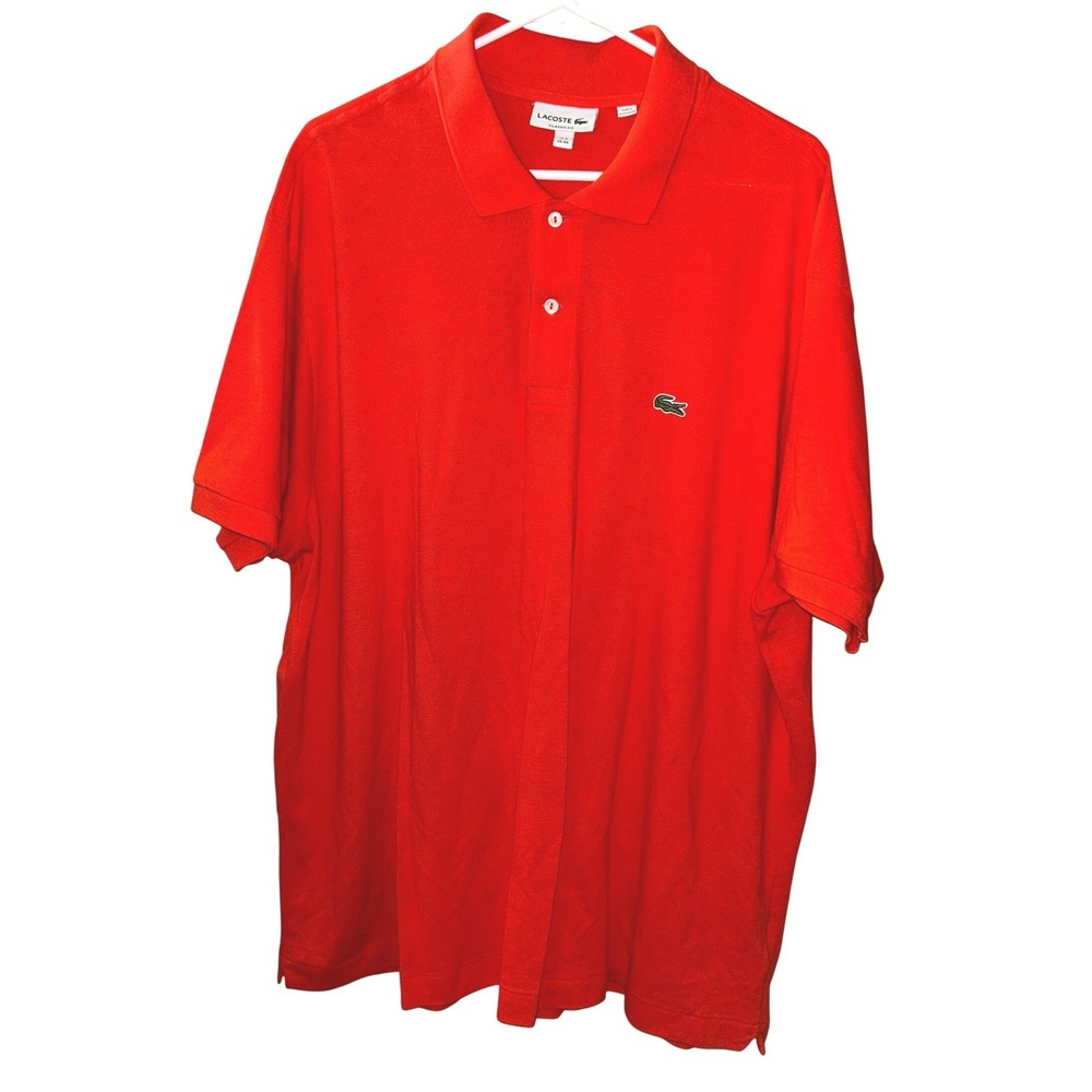 Lacoste Mens L1212 Classic Fit Pique Polo Shirt Red Short Sleeve US 4XL FR 9